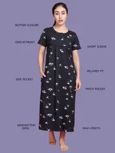 Kryptic Floral Printed Pure Cotton Maxi Nightdress