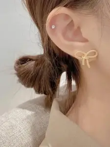 Estailo fashion Set Of 3 Alloy Gold-Plated Pearls Studded Heart Drop Earrings