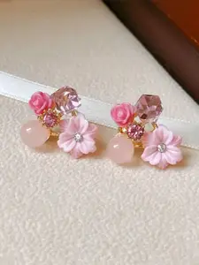 Estailo fashion Set Of 3 Alloy Artificial Stones Studded Floral Shaped Studs