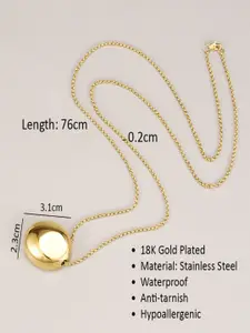 AQUASTREET Stainless Steel 18K Gold Plated Waterproof Anti-Tarnish Oval Pendant Chain