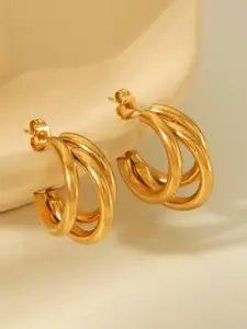 Estailo fashion Set Of 3 Gold-Plated Pearls Beaded Contemporary Hoop Earrings