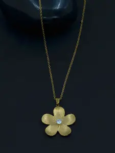 ARTKLIM Stainless Steel Gold-Plated Floral Shaped Pendants With Chains