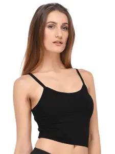 PrettyCat Black Solid Non-Wired Lightly Padded Bralette Bra