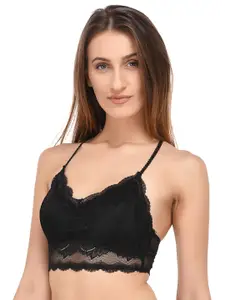 PrettyCat Black Lace Non-Wired Lightly Padded Bralette Bra
