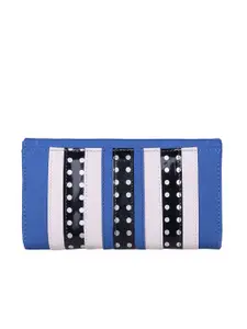 GIORDANO Women Blue & Beige Striped Three Fold Wallet