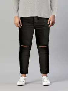 Roadster Men Black Skinny Fit Mid-Rise Slash Knee Stretchable Cropped Jeans