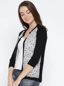 Noi Black & White Self Design Open Front Shrug