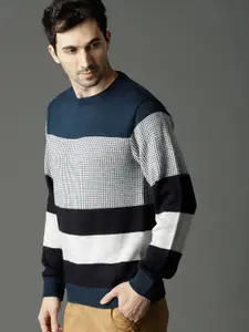 Roadster Men Blue & White Striped Pullover