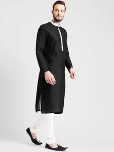 KISAH Men Black Solid Straight Kurta