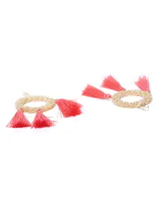 Priyaasi Coral Pink Gold-Plated Tasseled Drop Earrings
