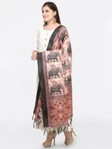 Saree mall Cream-Coloured & Orange Printed Dupatta