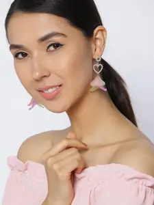 Jewels Galaxy Peach-Coloured & Purple Gold-Plated Contemporary Drop Earrings