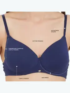 Soie Navy Blue Solid Non-Wired Lightly Padded T-shirt Bra CB-123