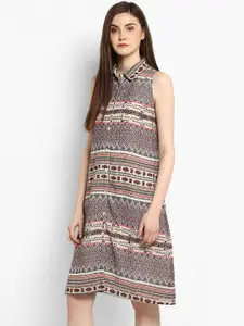 StyleStone Women Cream-Coloured Printed Shirt Dress