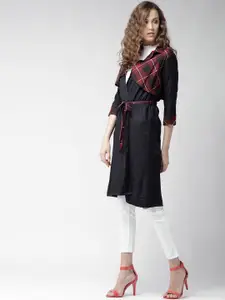 Style Quotient by Noi Navy Blue & Red Solid Layered Open Front Longline Shrug