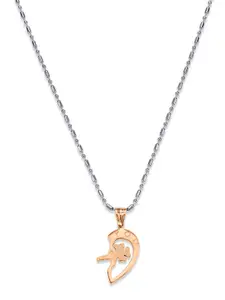 Peora Rose Gold-Toned & Silver-Toned Heart Shape Couple Pendant with Chain