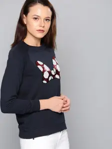 Kook N Keech Disney Women Navy Printed Sequined Sweatshirt