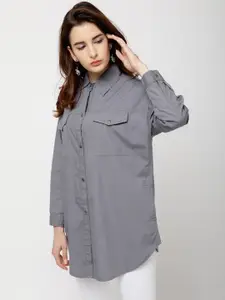 Tokyo Talkies Women Grey Regular Fit Solid Casual Shirt