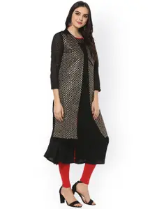 Pannkh Black & Gold-Toned Brocade Tie-Up Shrug