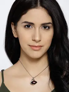 Crunchy Fashion Brown & Silver-Toned Swan-Shaped Pendant with Chain