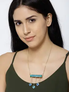 Crunchy Fashion Gold-Toned & Blue Enamelled Necklace