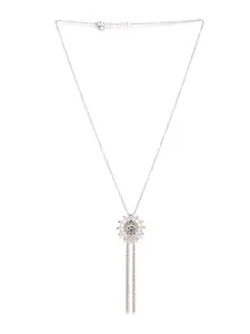 Voylla Adorned Spins Women Silver Long Tassels Pendant with Chain