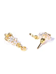 Priyaasi Black Gold-Plated Beaded American Diamond-Studded Mangalsutra with Earrings Set