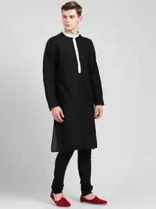 KISAH Men Charcoal Grey Solid Banarasi Straight Kurta
