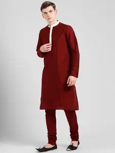 KISAH Men Maroon Solid Straight Kurta