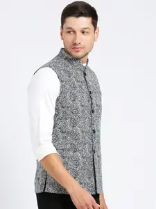 KISAH Men Blue Printed Nehru Jacket