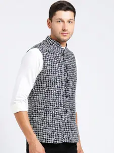 KISAH Men Blue Printed Nehru Jacket