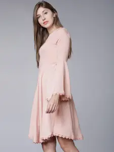 Tokyo Talkies Women Pink Solid Fit and Flare Dress