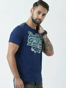 Huetrap Men Blue Printed Round Neck T-shirt