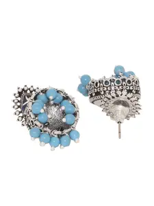 Voylla Oxidised Silver-Plated Blue Dome Shaped Jhumkas