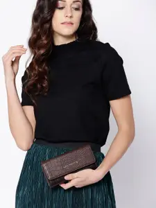 Lino Perros Women Coffee Brown Croc Textured Three Fold Wallet