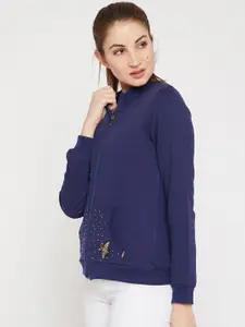 RARE Women Navy Blue Solid Sweatshirt