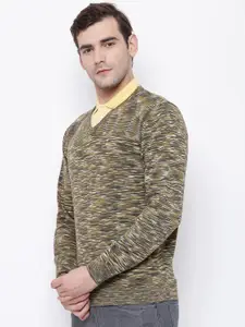 Blackberrys Men Olive Green Self Design Pullover