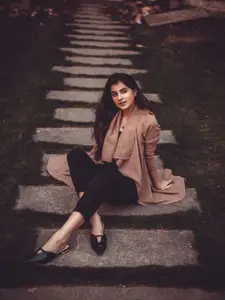 Hypernation Beige Solid Open Front Shrug