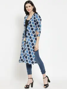 Indibelle Women Blue Printed Longline Shrug