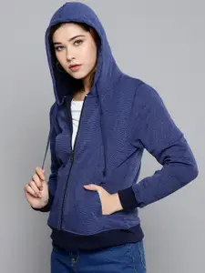 RARE Women Navy Blue Solid Hooded Sweatshirt
