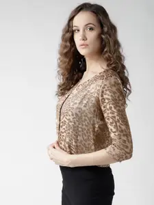 Style Quotient by Noi Beige Self Design Open Front Shrug