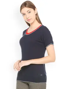 Van Heusen Woman Navy Blue Self Design Pullover
