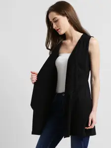 Texco Black Solid Open Front Shrug