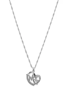 Peora Silver-Toned Heart-Shaped Embellished Pendant with Chain