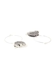 Voylla Silver-Toned & Black Dome Shaped Hoop Earrings