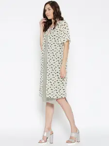 Sera Off-White & Navy Blue Floral Print Open Front Shrug