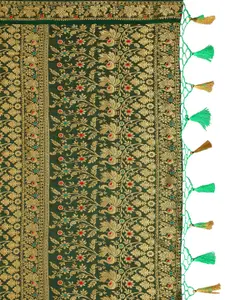 MIMOSA Peach-Coloured & Green Art Silk Woven Design Kanjeevaram Saree