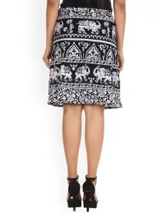 SOUNDARYA Women Black & White Printed Wrap Pure Cotton Skirt