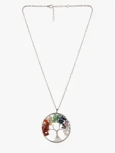 Peora Women Multicoloured Silver-Plated Gemstone Pendant