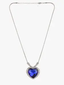 Peora Women Silver-Plated Sapphire Blue Titanic Heart of The Ocean Crystal Pendant